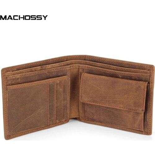 Vintage Genuine Leather Mens Wallets Crazy Horse Leather Men Wallet Coin Pocket and Card Holder High Quality Purses for Male