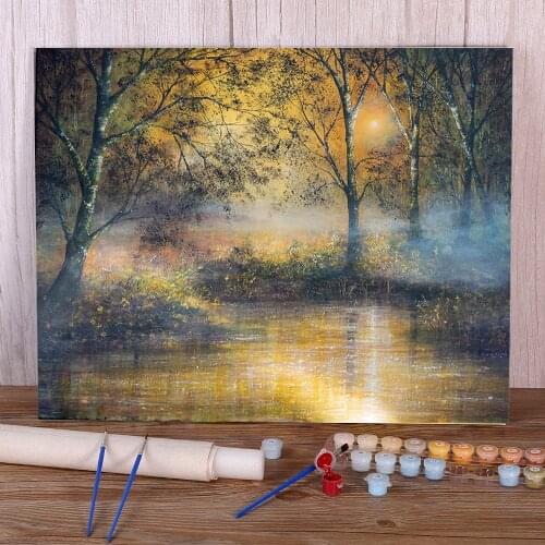 Natural Scenery Golden Haze Coloring By Numbers Painting Package Oil Paints 40*50 Canvas Painting Paintings Kids Art