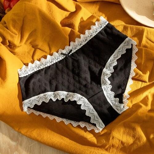 Womens underwear Japanese pure cotton sweet caramel color pineapple womens bow cotton jacquard triangle lace side underwear282