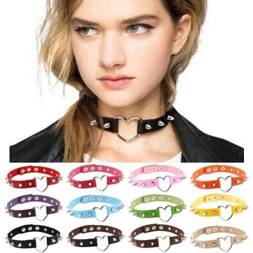New Women Punk Gothic PU Leather Choker Chain Heart Buckle Collar Necklace Fashion Party Jewelry Neck Accessories