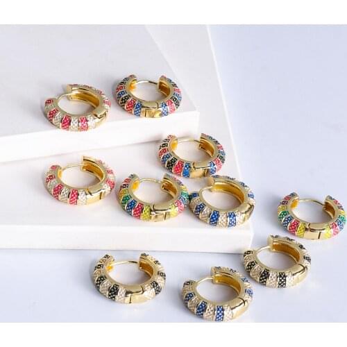 New Colorful Crystal Woman Cc Earrings Wholesale Gold Band Rainbow Ear Ring Fashion Funny Statement Hoop Earring For Women 2021