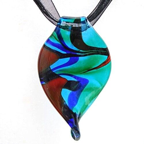 RED SNAKE Murano Glass Leaf shape bule / red / green / yellow / black colors Pendant Necklaces