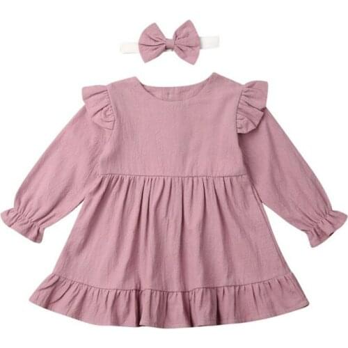 Girl Dress 2Pcs Toddler Kid Baby Girl Clothes Ruffle Long Sleeve Dress Tutu Casual Dress Size 1-5Y