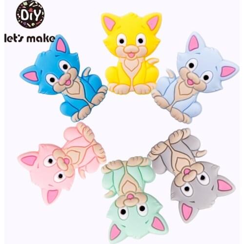 Lets Make Silicone Teether Baby Silicone Beads Cats Cartoon Shape 5pcs Nursing Teething Toys For Teeth Food Grade Baby Teethers