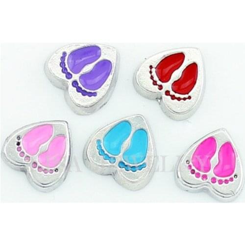 Pink and Blue Baby Feet Heart Footprint Mixed Colors Floating Charm for Floating locket Pendant 20pcs/lot