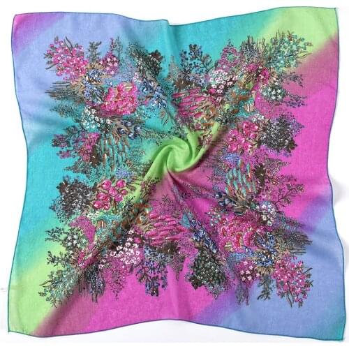 Russian Floral Scarf Luxury Flower Small Handkerchief Ethnic Shawl Women Hijab Acrylic Scarf Printed Headband Scarf Bandana 85CM