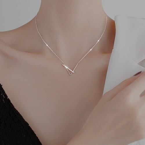 S925 Sterling Silver Necklace For Women Zircon Geometric Gold Color Clavicle Chain Charm Simple Lady Engagement Present INEFFA