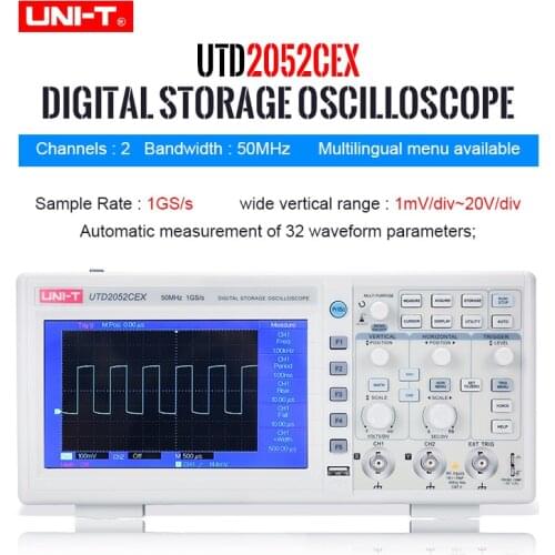 UNI-T UTD2052CEX Digital Storage Oscilloscopes 2CH 50MHZ Scope Meter 7 Inches Widescreen LCD Displays USB OTG Interface