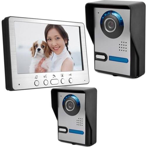7 Inch Rain-proof Lens Adjustable Wired Intercom Video Door Phone With Two Outdoor Camera
