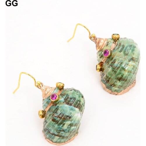 GuaiGuai Jewelry Green Spiral Sea Shell Cz pave Hook Earrings