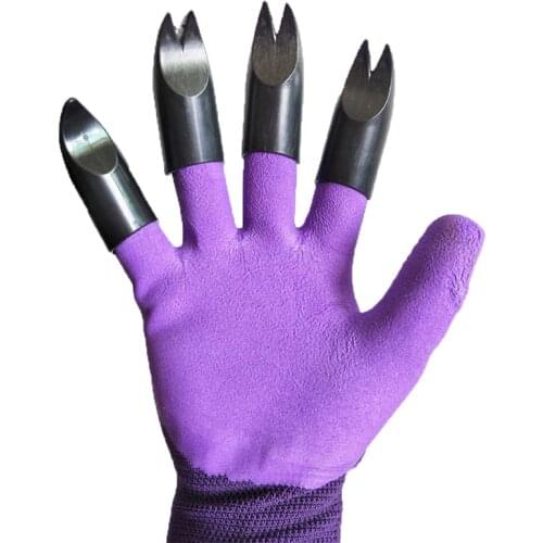 Green/Purple Garden Gloves with Fingertips Claws for Dig Plant Synthetic Rubber Plastic Digging Gloves Gardening Tools