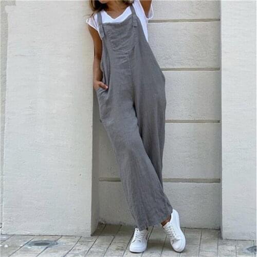 Female Jumpsuit Women Suspender Rompers Overalls 2020 Vintage Jumpsuits Playsuits Long Pockets Wide Leg Pants