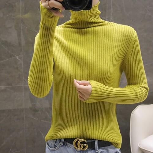 New Turtleneck Women Sweater Wool Pullover High Elasticity Knitted Ribbed Slim Jumper Autumn Winter Basic Female Sweater