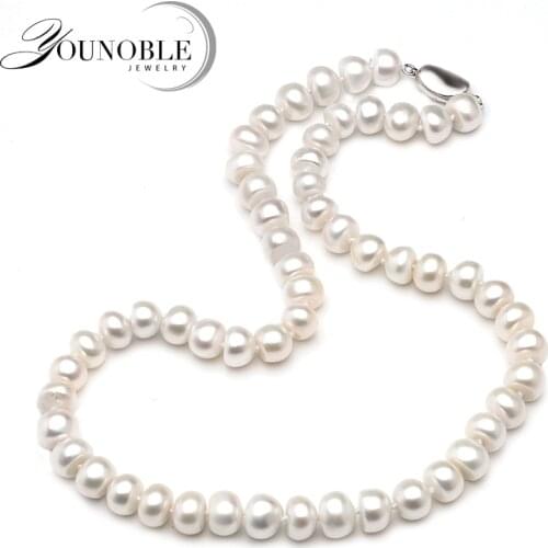 Genuine Freshwater Flat Pearl Necklace Women,Real Wedding White Button Round Pearl Choker NecklacesBirthday Gift