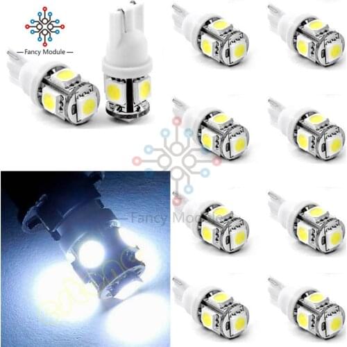 10PCS T10 5050 W5W 5 SMD 194 168 LED White Car Side Wedge Tail Light Lamp 12X30m