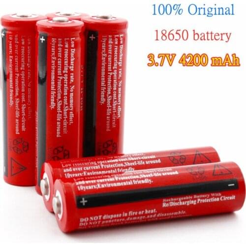 100% new original 18650 Rechargable Battery 18650 4200 mAh 3.7 V Battery for LED Lantern torch