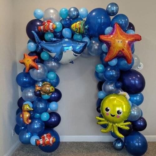 101pcs Under The Sea Ocean World Animal Balloons Arch Kit Shark/Fish Balls Sea Theme Birthday Party Decoration Kids baby shower