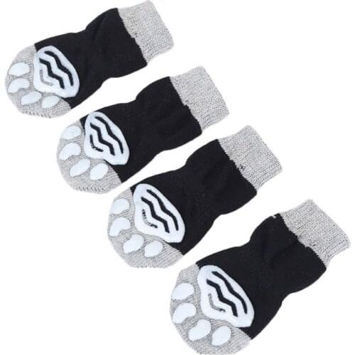 4pcs/lot Anti-slip Puppy Cat Knit Socks Dog Shoes Lovely Warm Dog Socks Cute Cartoon Print Cats Dogs Boots Winter Wear