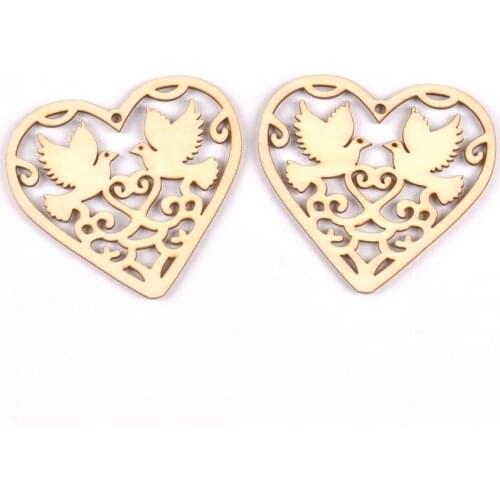 5pcs Heart Bird pattern Natural wood pendant Scrapbooking Carft for Home Drop Hanging Wedding decoration diy 73x80mm MT1985