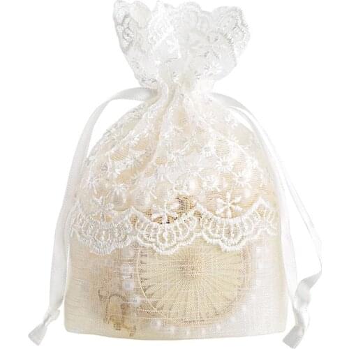 6pcs White Star Lace Bag Drawstring Drawable Bags Slub Yarn Wedding Gift Bags Storage Jewelry Bags Candy Cookies Bag Gifts