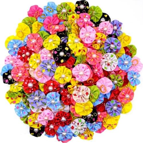 50pcs Cute Pet Dog Hair Bows Round Bows Dog Hair Accessories Pet Grooming Pet Supplies