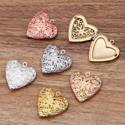 BASEHOME 5pcs/lot Hollow Heart Shape Photo Floating Locket Pendant Charms for DIY Memory Necklace Jewelry Making