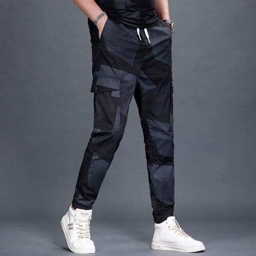 Cargo Pants Men Summer Streetwear Jogger Pant Fashion Printed Multi-Pocket Casual Black Joggers Trousers