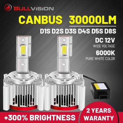 Bullvision D1S D3S Led 30000 Xenon Lamp D4S D5S Canbus Led Headlight HID 12V Eror Free D2S D8S Play And Plug 6000K Ice Lamp CSP