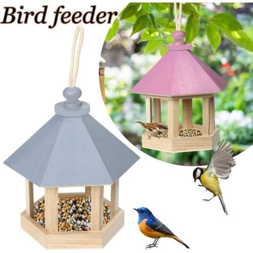Wooden Bird Feeder Hanging Bird House Roof Home Garden Yard Decoration Food Water Bowl Holder Bird Feeder Outdoor DropShip #40