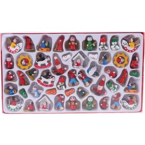 Wooden Christmas Tree Ornaments - Set of 48 Ornament Figures Santa Claus Snowman N58C