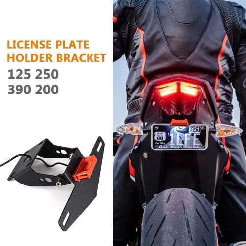 For 250 390 200 125 RC390 2013 - 2020 Motorcycle Adjustable Angle License LED Lamp Number Plate Frame Holder Bracket