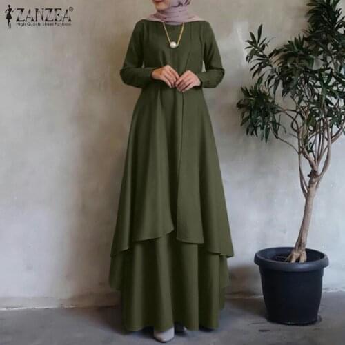 Dubai Turkey Abaya Hijab Sundress ZANZEA Women Long Sleeve Muslim Kaftan Maxi Dresses Oversized Irregular Hem Loose Long Dress