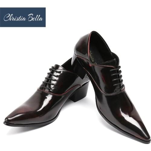 Christia Bella Mens Dress Shoes High Heels Leather Wedding Shoes Mens Formal Business Shoes Man Oxfords Shoes for Work Plus Size
