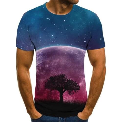 2021 Summer new fashion mens T-shirt big tree starry sky top 3D printing short-sleeved round neck oversized trendy streetwear