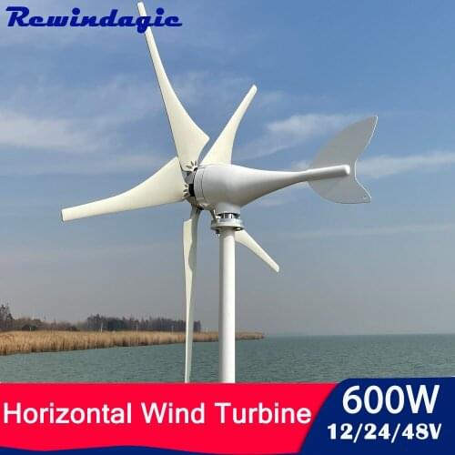 Horizontal 600w Wind Turbine Generator Free Power 12v 24v 48v Windmill 5 Blades MPPT Controller For Homeuse Street Lamps Boat