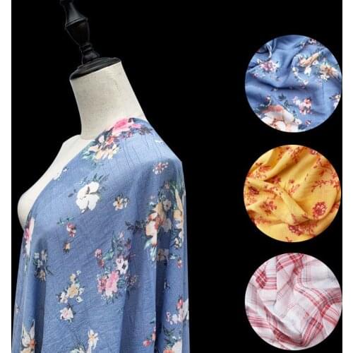 Cotton and Linen Fabric Printing Impermeable Slub Hemp Tencel Linen Clothing Ethnic Style Fashion Dress Shirt Fabric