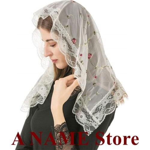 Spanish Lace Black White Floral Lace Edge Mantilla Veils Catholic Women Latin Mass Headcovering Small Church Veil Velos Negra