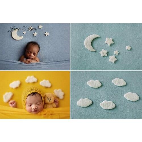 Jane Z Ann Hand-Made Wool Felt Moon and Stars Clouds Styling Decoration Scene Baby Newborn 100 days Photography Prop Photos