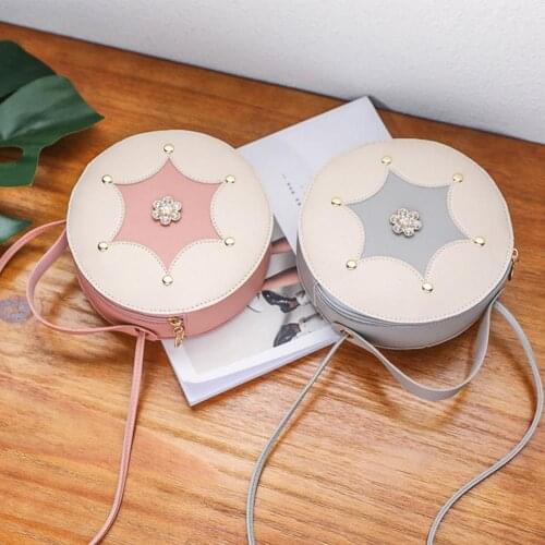 Summer Leisure Fashion Lovely Women Stylish Zip Rhinestone Inlaid Round Shoulder Bag Handbag Crossbody Pouch small round bag