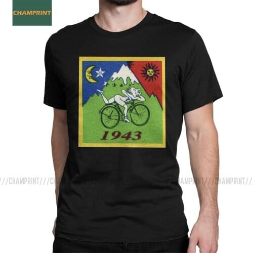 Men T-Shirt Albert Hoffman LSD Bicycle Day Cotton Tee Shirt Short Sleeve Acid Blotter Party T Shirts Crew Neck Tops Plus Size