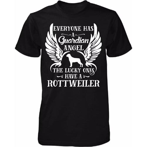 2019 Mens Fashion O-Neck Casual Tees My Guardian Angel Is A Rottweiler Dog Cool Gift Customize Tee Shirts Cool T-Shirts