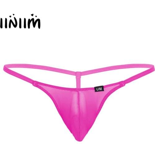 Iiniim Mens Mesh Sissy Panties See Through Lingerie Jockstraps T-Back Gay Male G-String Homme Thongs Bikini Briefs Underwear