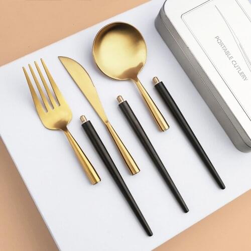 Collapsible Stainless Steel Cutlery Set Black Luxury Dinnerware Mirror Polishing Fork Spoons Knives Coffee Spoon Flatware Sets