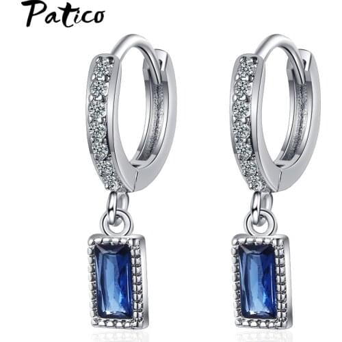 New 925 Sterling Silver Blue Zirconia Stud Earrings for Women Exquisite 100% 925 Silver Loops Earring For Women Fine Jewelry