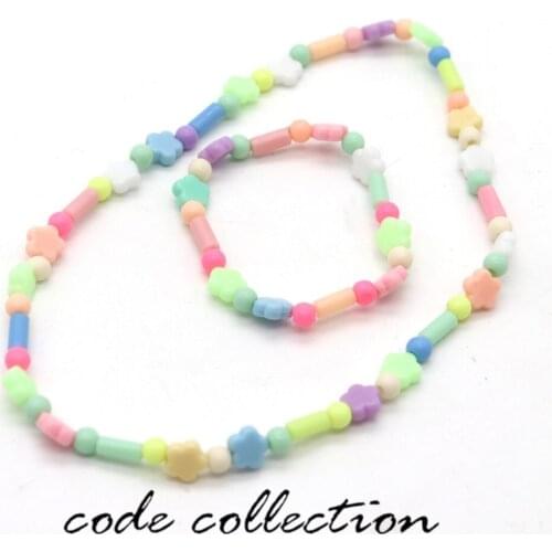 2pcs/set Elastic Bead String Necklace Set For Women Girl Kids Resin Flower Necklace Bracelet Sweet Cute Jewerly Accessories Gift
