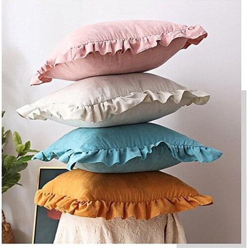 Ruffle Pillow Cover Soft Suede Pink Grey Khaki Cushion Cover Bedroom Sofa Decoration Pillow Cases 30x50cm/45x45cm