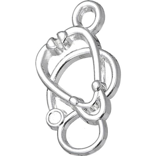 RAINXTAR Fashion Alloy Silver Color Medical Tool Doctor Stethoscope Charms 13*23mm 50pcs AAC737