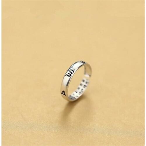 Retro 925 Sterling Silver Six-Character Mantra Buddhist Scriptures Letters Open Rings For Women Anillos Mujer Female Gifts SR263