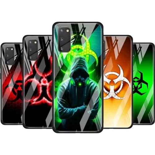 Red biohazard for Samsung Galaxy S20 FE Ultra Note 20 S10 Lite S9 S8 Plus Luxury Tempered Glass Phone Case Cover