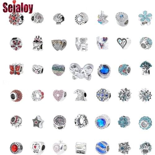 Seialoy Silver Color Rhinestone Beads Crystal Charm Fit Bracelet & Necklace Snake Chain Jewelry Accessory Beaded BD0381-0420